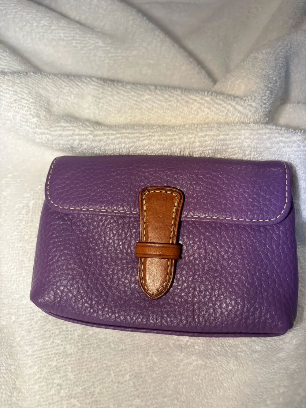 Dooney & Bourke Purple Pebbled Leather Cosmetic Pouch with Leather Logo Patch
